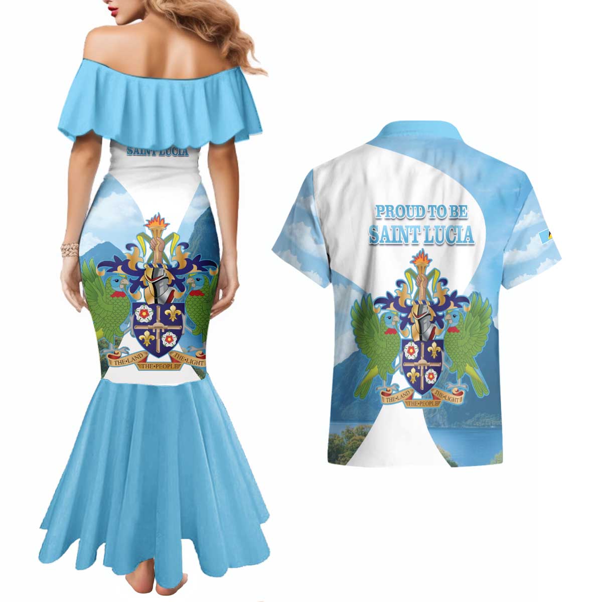 Proud To Be Saint Lucia 758 Couples Matching Mermaid Dress and Hawaiian Shirt Pitons With Map - Wonder Print Shop