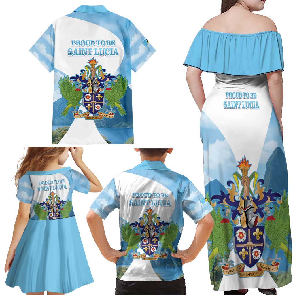 Proud To Be Saint Lucia 758 Family Matching Off Shoulder Maxi Dress and Hawaiian Shirt Pitons With Map - Wonder Print Shop