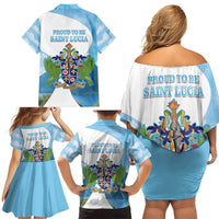 Proud To Be Saint Lucia 758 Family Matching Off Shoulder Short Dress and Hawaiian Shirt Pitons With Map - Wonder Print Shop