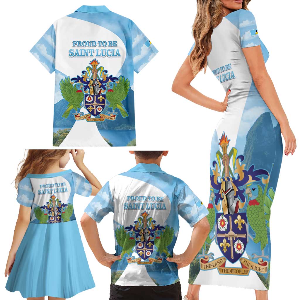 Proud To Be Saint Lucia 758 Family Matching Short Sleeve Bodycon Dress and Hawaiian Shirt Pitons With Map - Wonder Print Shop