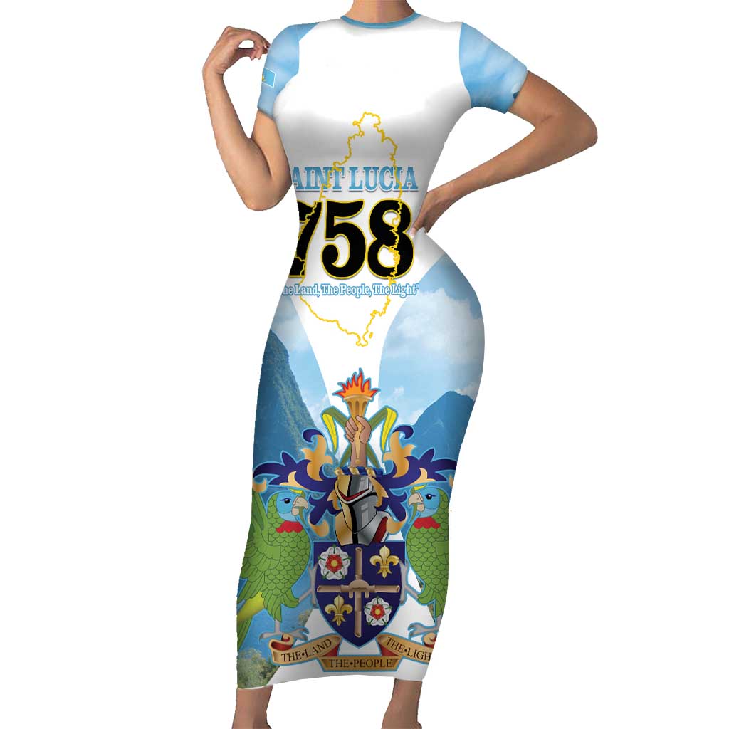 Proud To Be Saint Lucia 758 Family Matching Short Sleeve Bodycon Dress and Hawaiian Shirt Pitons With Map - Wonder Print Shop