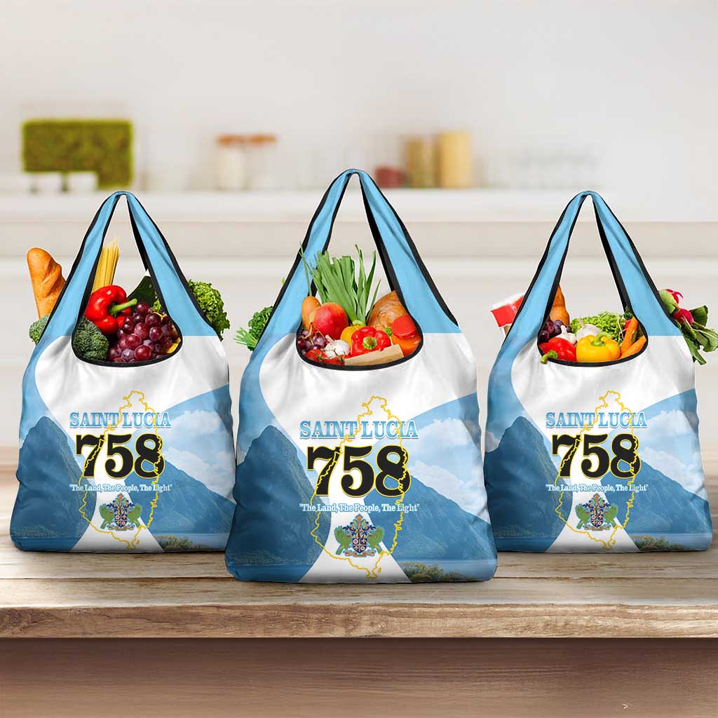 Proud To Be Saint Lucia 758 Grocery Bag Pitons With Map