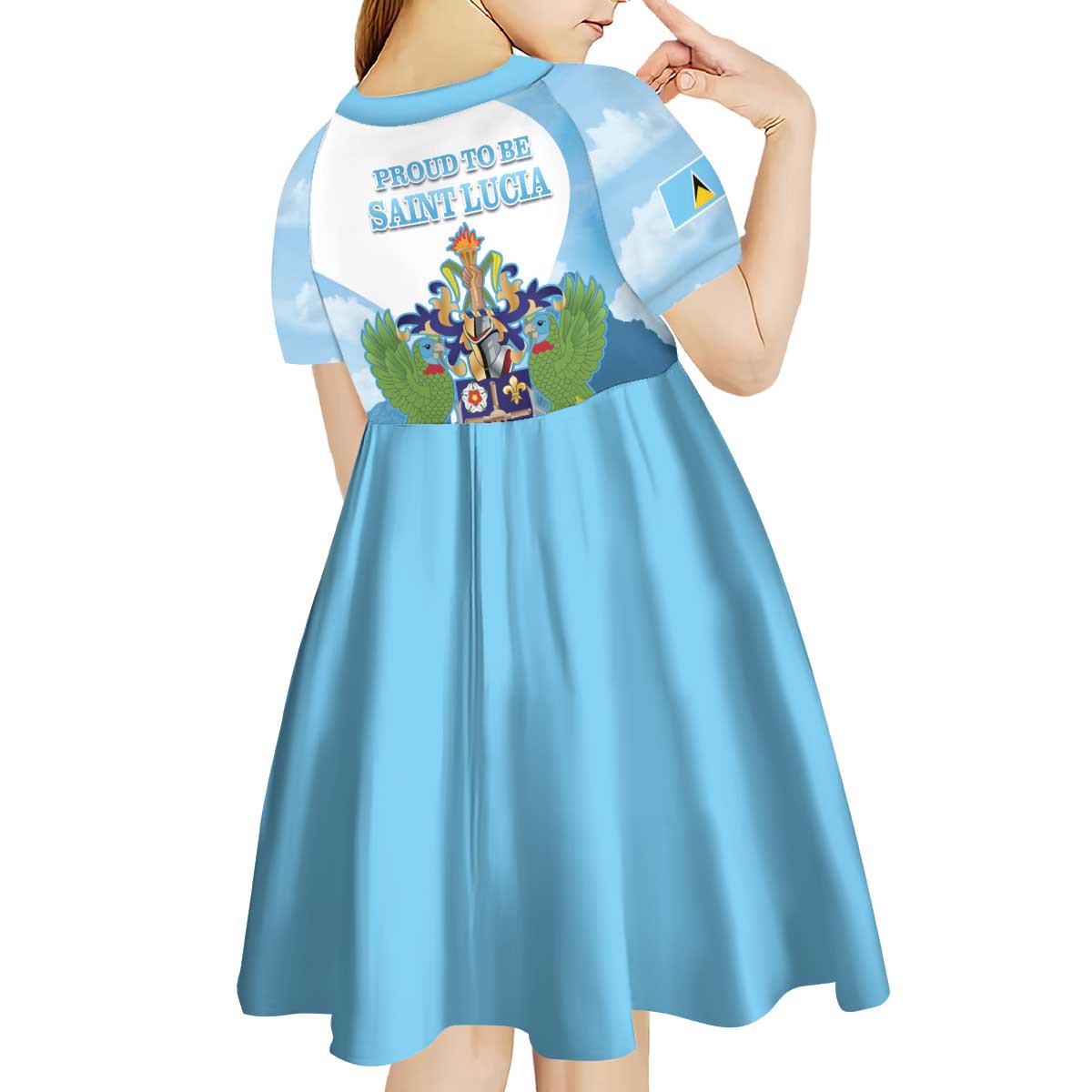 Proud To Be Saint Lucia 758 Kid Short Sleeve Dress Pitons With Map - Wonder Print Shop