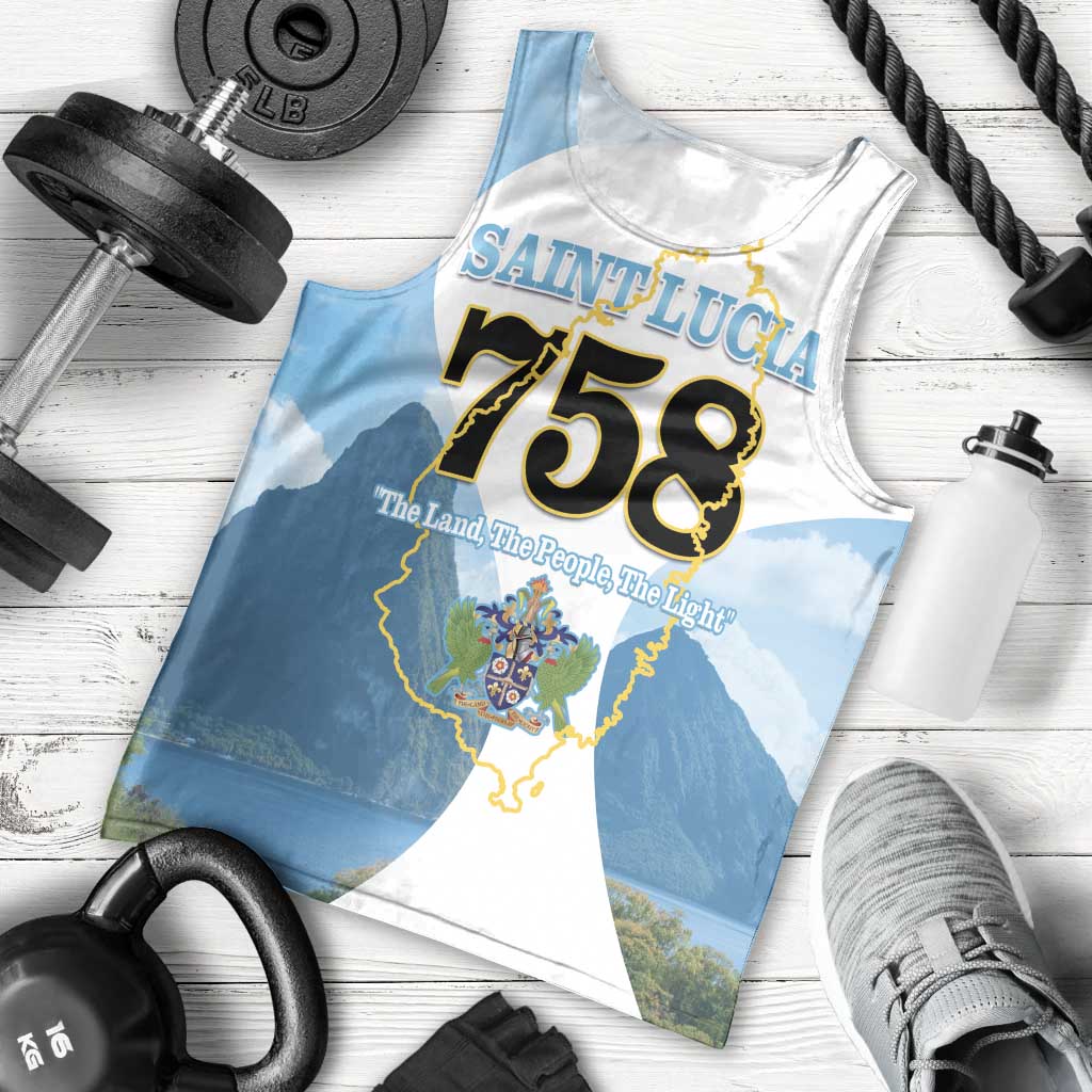 Proud To Be Saint Lucia 758 Men Tank Top Pitons With Map - Wonder Print Shop