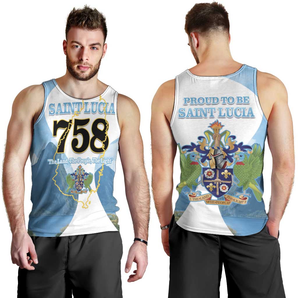 Proud To Be Saint Lucia 758 Men Tank Top Pitons With Map - Wonder Print Shop