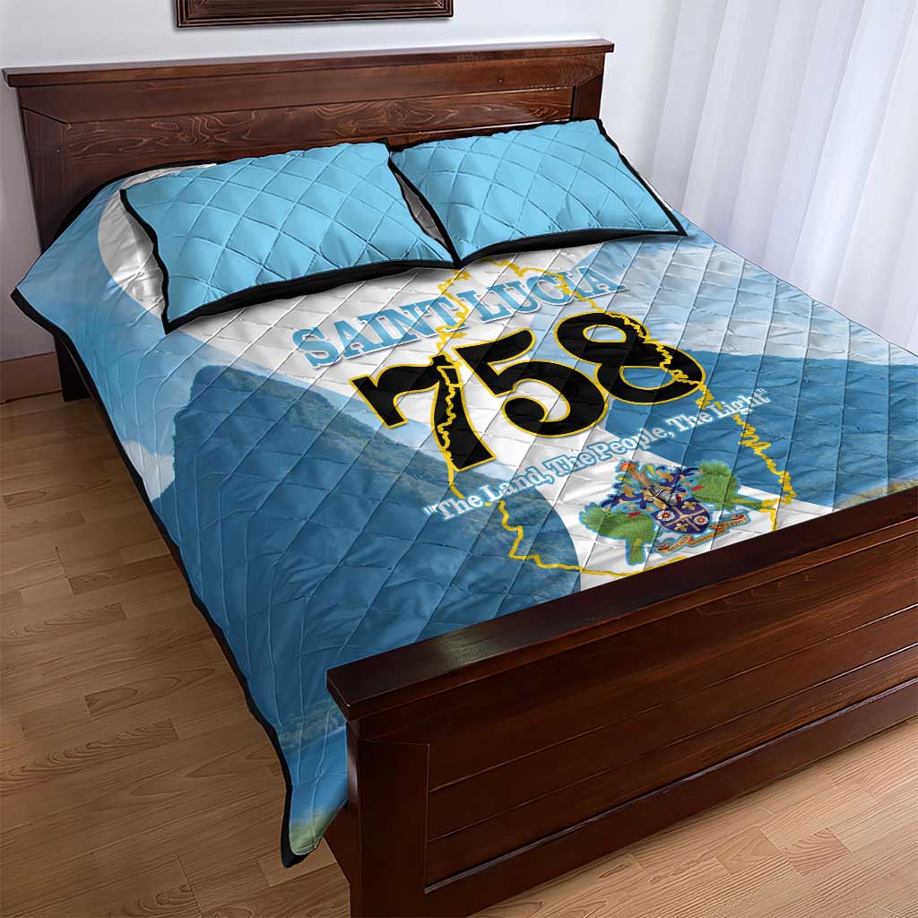 Proud To Be Saint Lucia 758 Quilt Bed Set Pitons With Map - Wonder Print Shop
