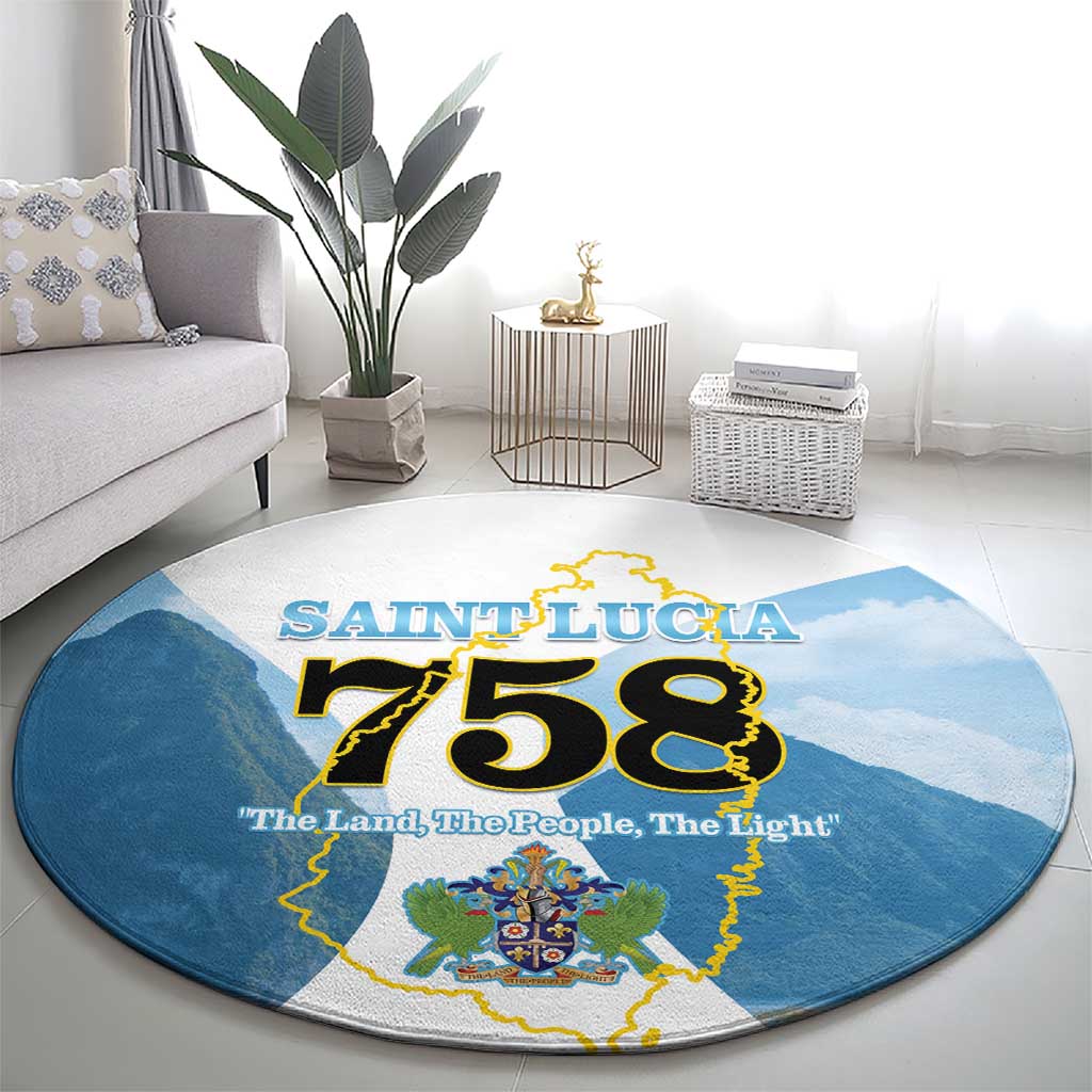 Proud To Be Saint Lucia 758 Round Carpet Pitons With Map