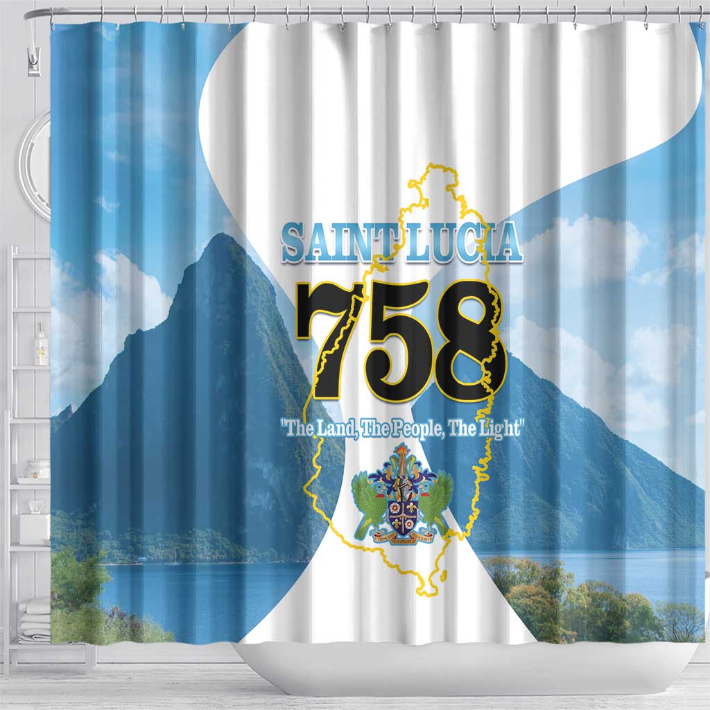 Proud To Be Saint Lucia 758 Shower Curtain Pitons With Map