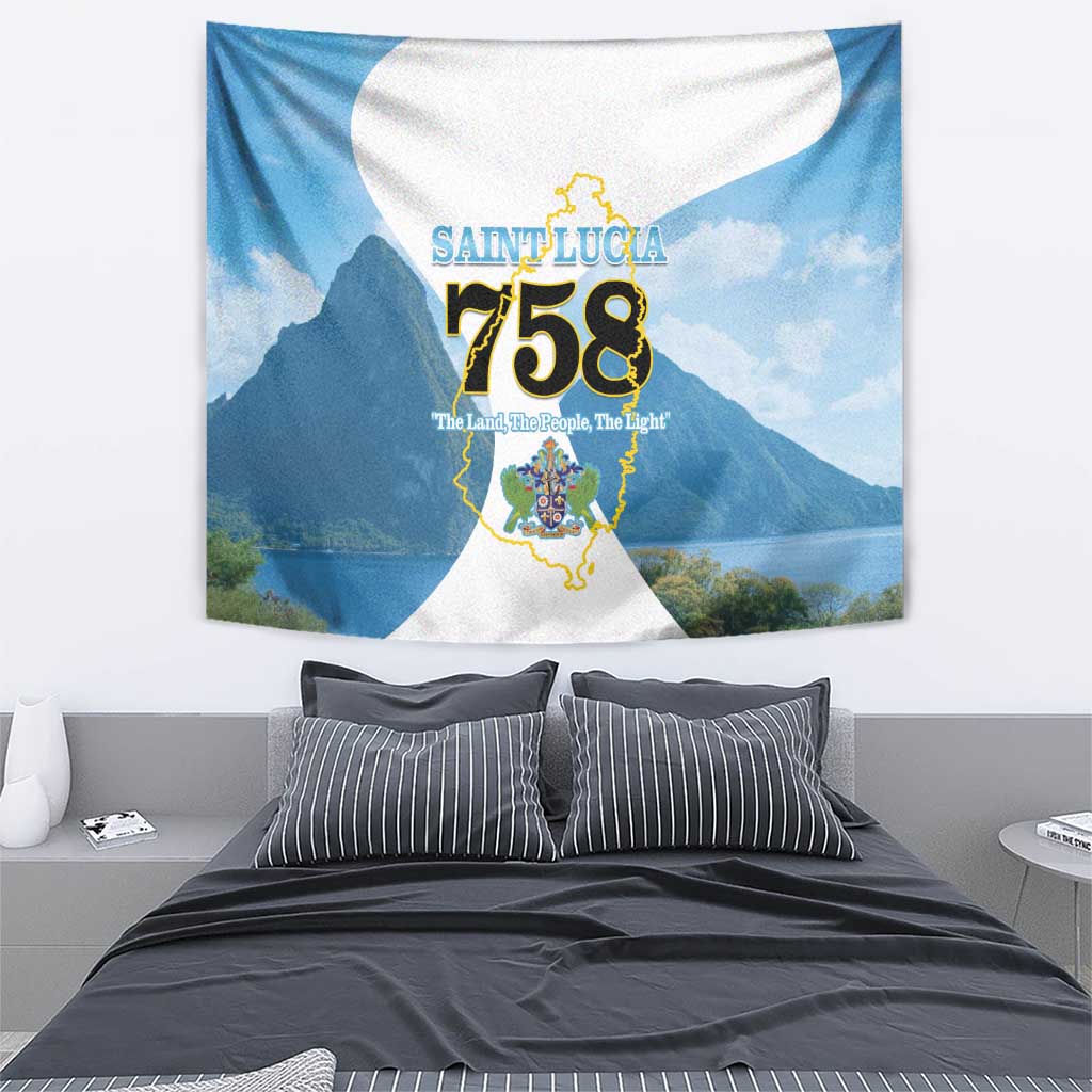 Proud To Be Saint Lucia 758 Tapestry Pitons With Map - Wonder Print Shop