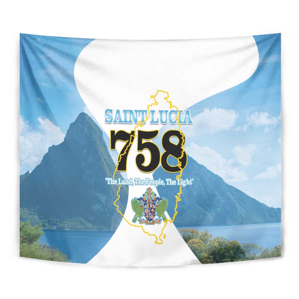 Proud To Be Saint Lucia 758 Tapestry Pitons With Map - Wonder Print Shop