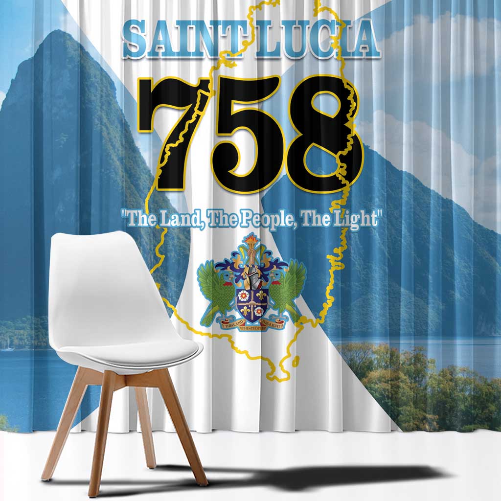 Proud To Be Saint Lucia 758 Window Curtain Pitons With Map - Wonder Print Shop