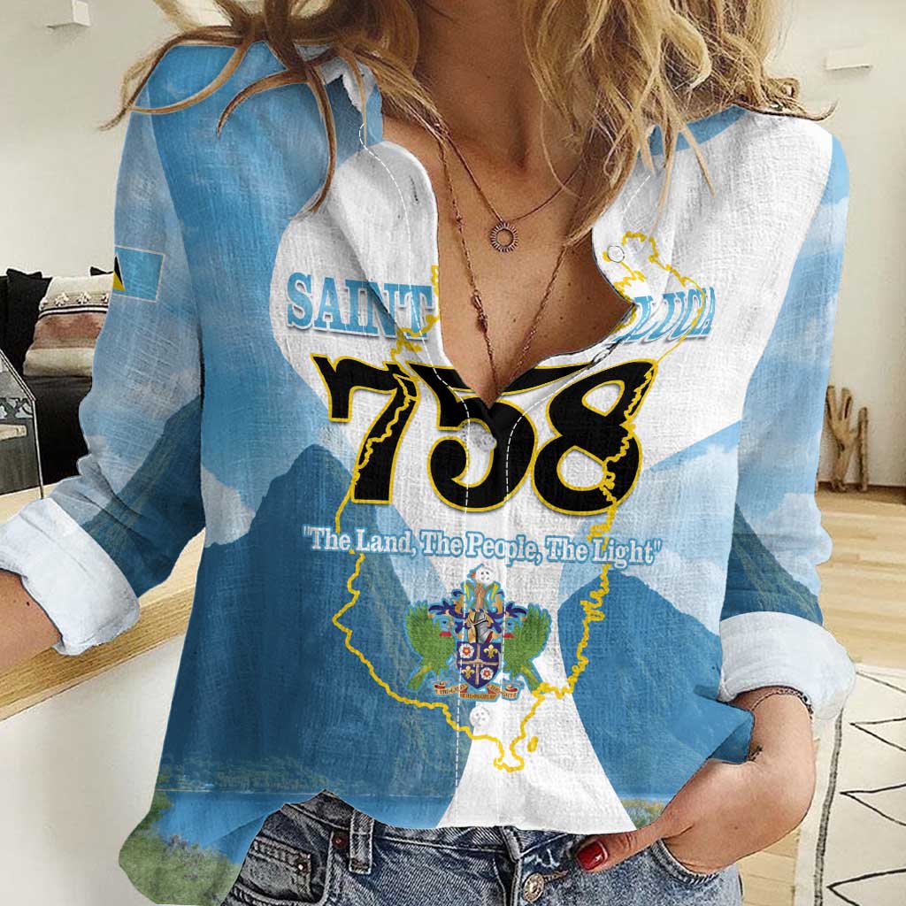 Proud To Be Saint Lucia 758 Women Casual Shirt Pitons With Map - Wonder Print Shop