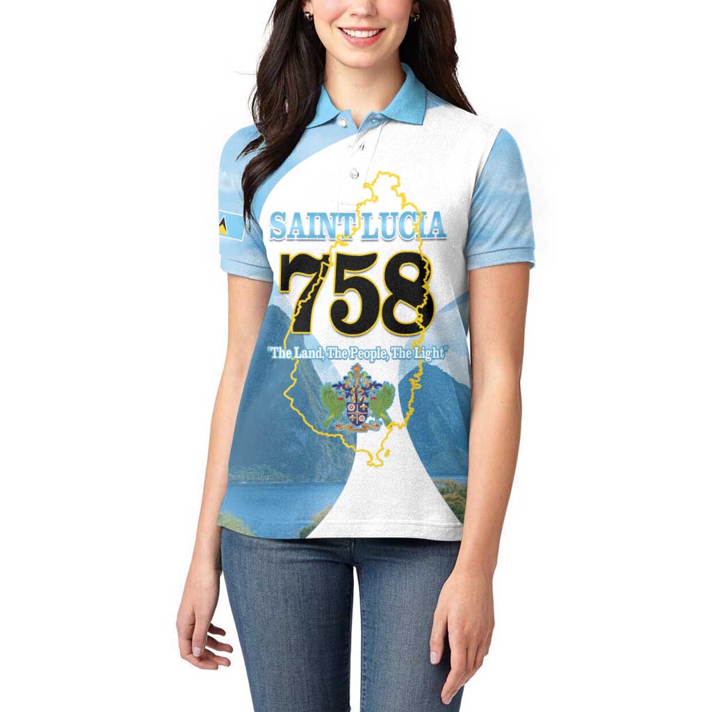 Proud To Be Saint Lucia 758 Women Polo Shirt Pitons With Map - Wonder Print Shop
