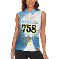 Proud To Be Saint Lucia 758 Women Sleeveless Polo Shirt Pitons With Map - Wonder Print Shop