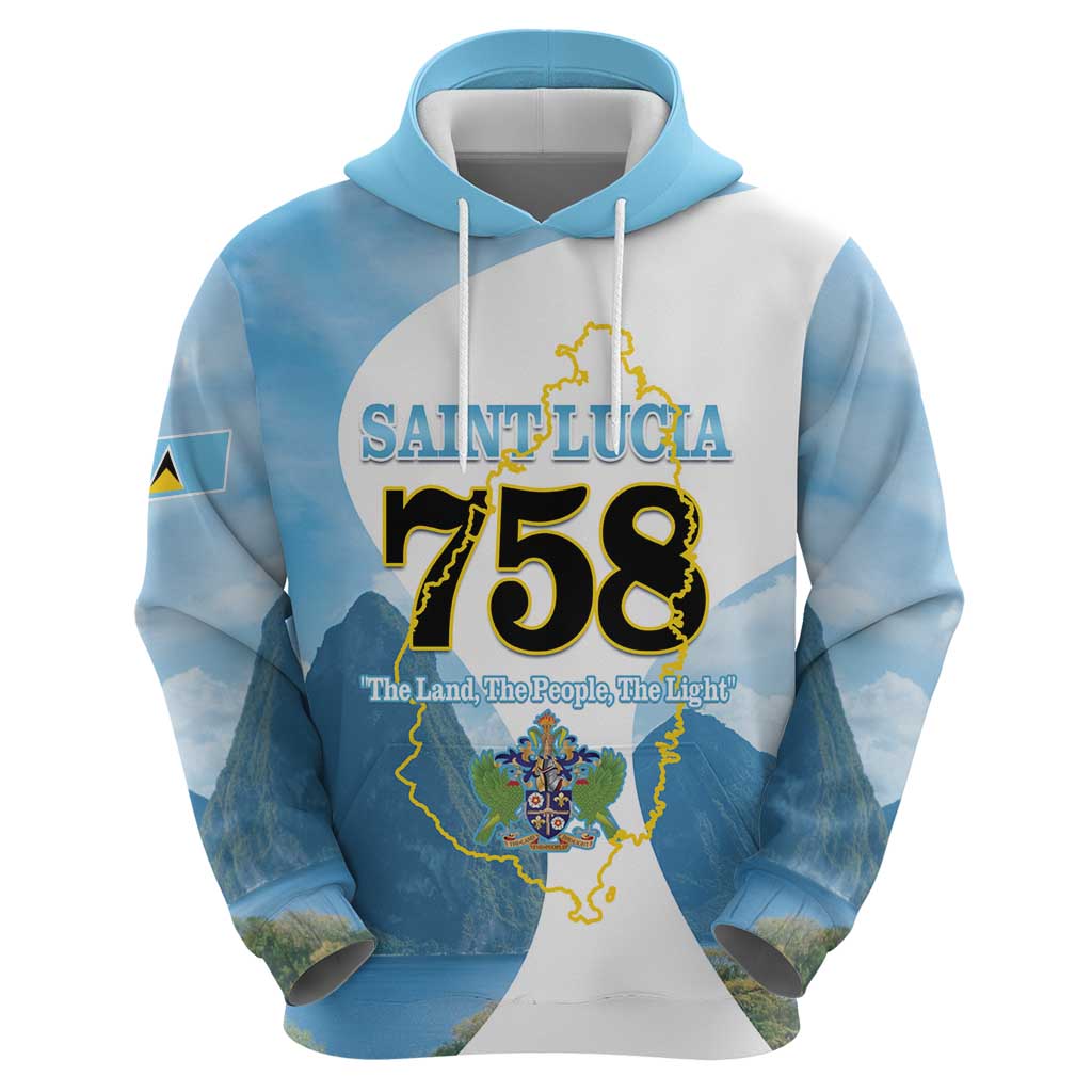 Proud To Be Saint Lucia 758 Zip Hoodie Pitons With Map - Wonder Print Shop