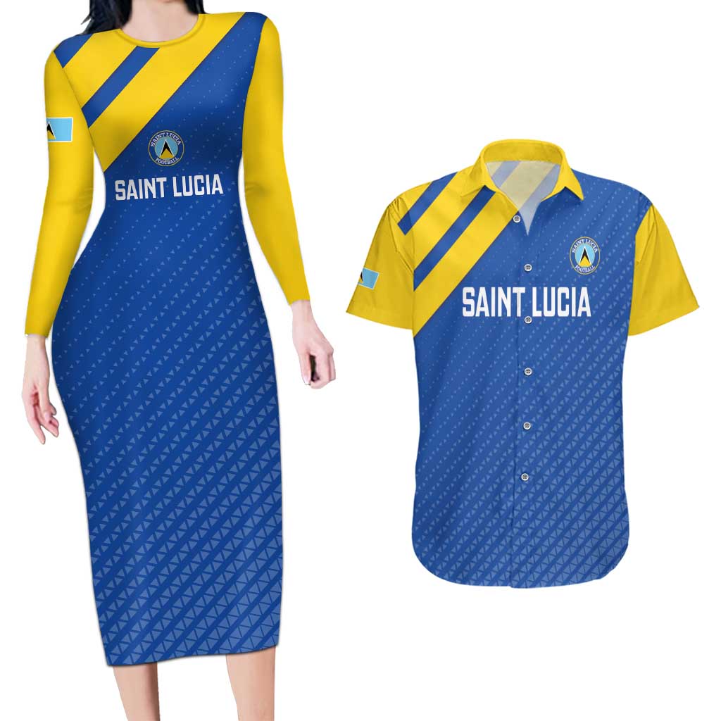 Custom Saint Lucia Football Couples Matching Long Sleeve Bodycon Dress and Hawaiian Shirt 2025 Go Champions - Wonder Print Shop