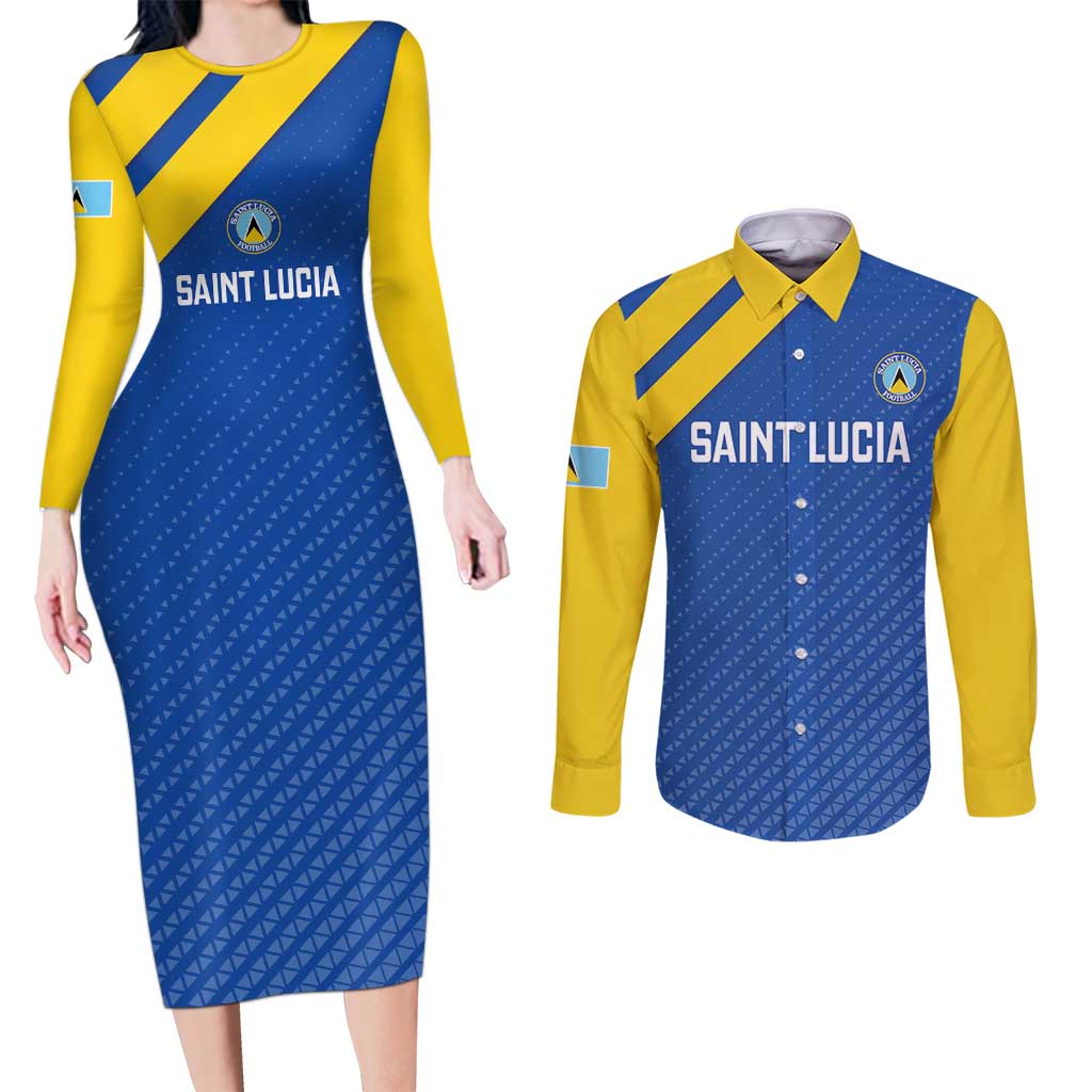 Custom Saint Lucia Football Couples Matching Long Sleeve Bodycon Dress and Long Sleeve Button Shirt 2025 Go Champions - Wonder Print Shop