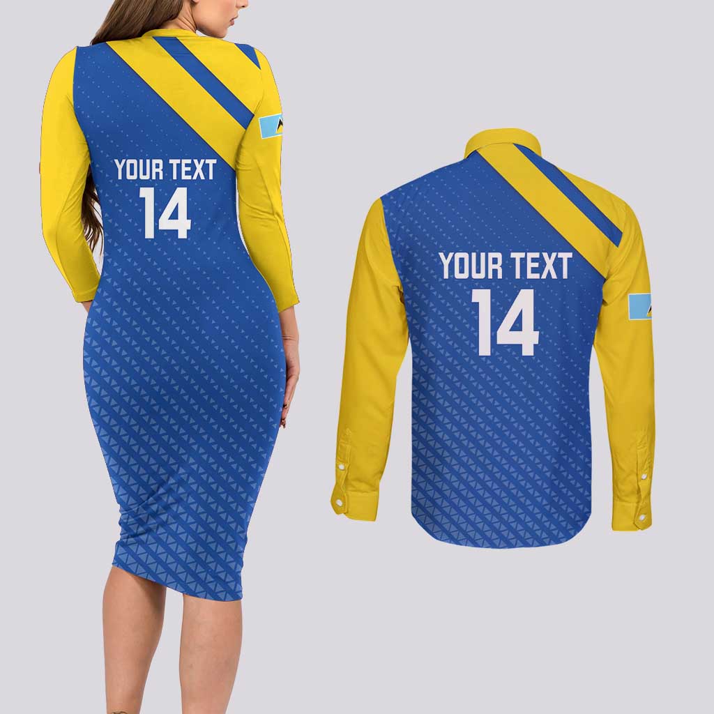 Custom Saint Lucia Football Couples Matching Long Sleeve Bodycon Dress and Long Sleeve Button Shirt 2025 Go Champions - Wonder Print Shop
