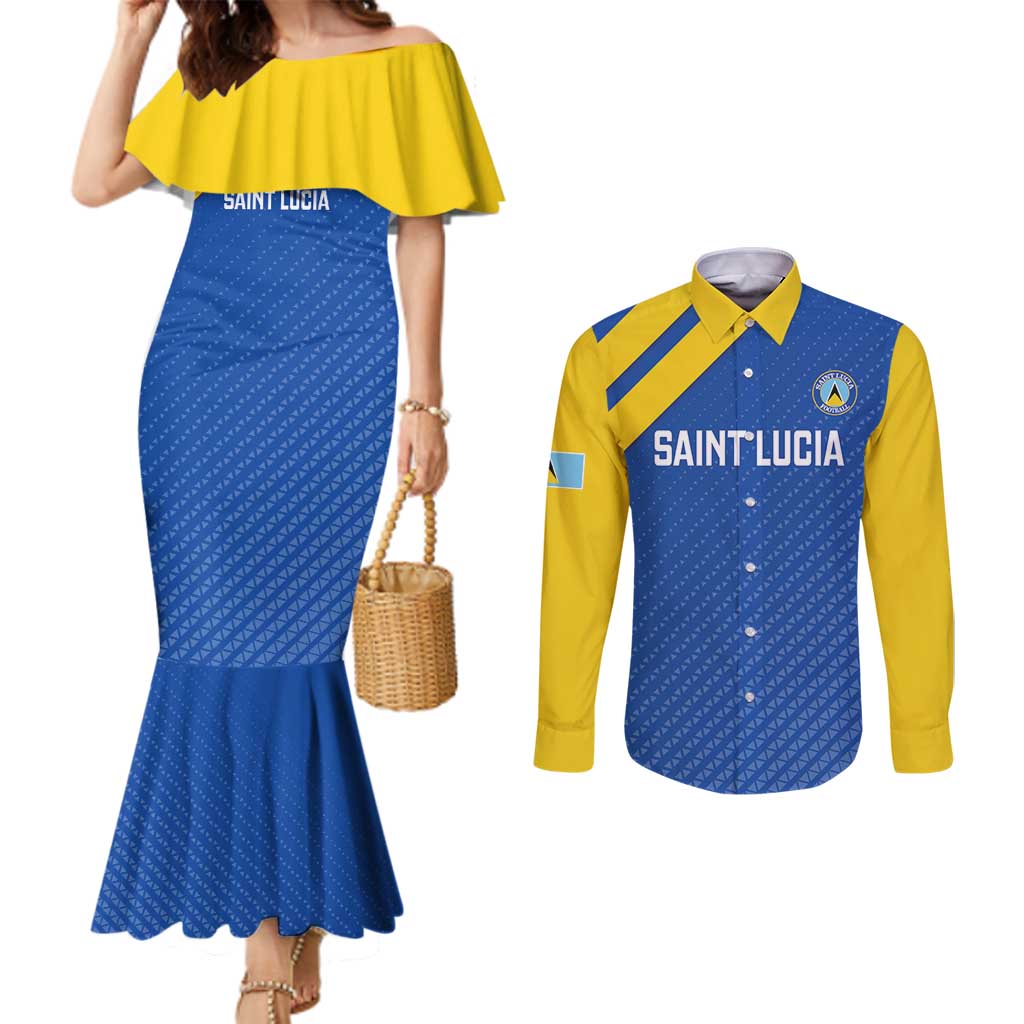 Custom Saint Lucia Football Couples Matching Mermaid Dress and Long Sleeve Button Shirt 2025 Go Champions