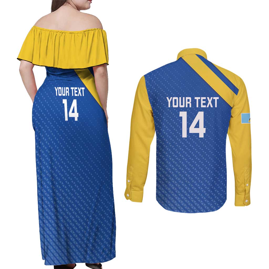 Custom Saint Lucia Football Couples Matching Off Shoulder Maxi Dress and Long Sleeve Button Shirt 2025 Go Champions - Wonder Print Shop