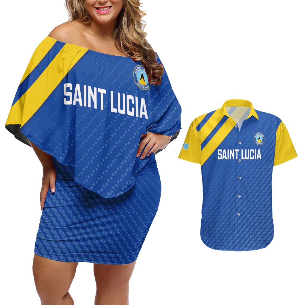 Custom Saint Lucia Football Couples Matching Off Shoulder Short Dress and Hawaiian Shirt 2025 Go Champions - Wonder Print Shop