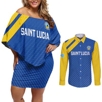 Custom Saint Lucia Football Couples Matching Off Shoulder Short Dress and Long Sleeve Button Shirt 2025 Go Champions - Wonder Print Shop