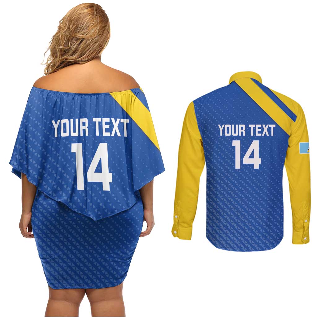 Custom Saint Lucia Football Couples Matching Off Shoulder Short Dress and Long Sleeve Button Shirt 2025 Go Champions - Wonder Print Shop