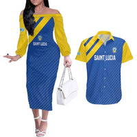 Custom Saint Lucia Football Couples Matching Off The Shoulder Long Sleeve Dress and Hawaiian Shirt 2025 Go Champions - Wonder Print Shop