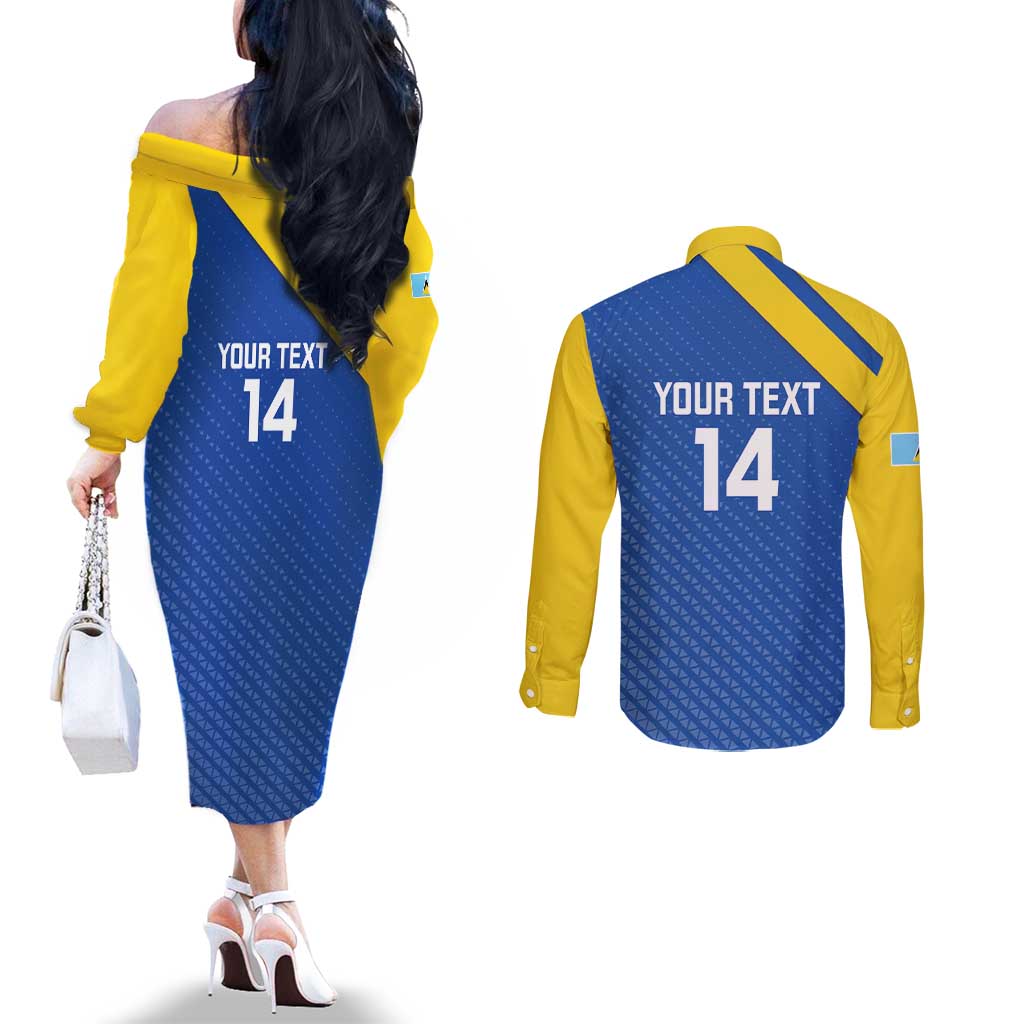 Custom Saint Lucia Football Couples Matching Off The Shoulder Long Sleeve Dress and Long Sleeve Button Shirt 2025 Go Champions