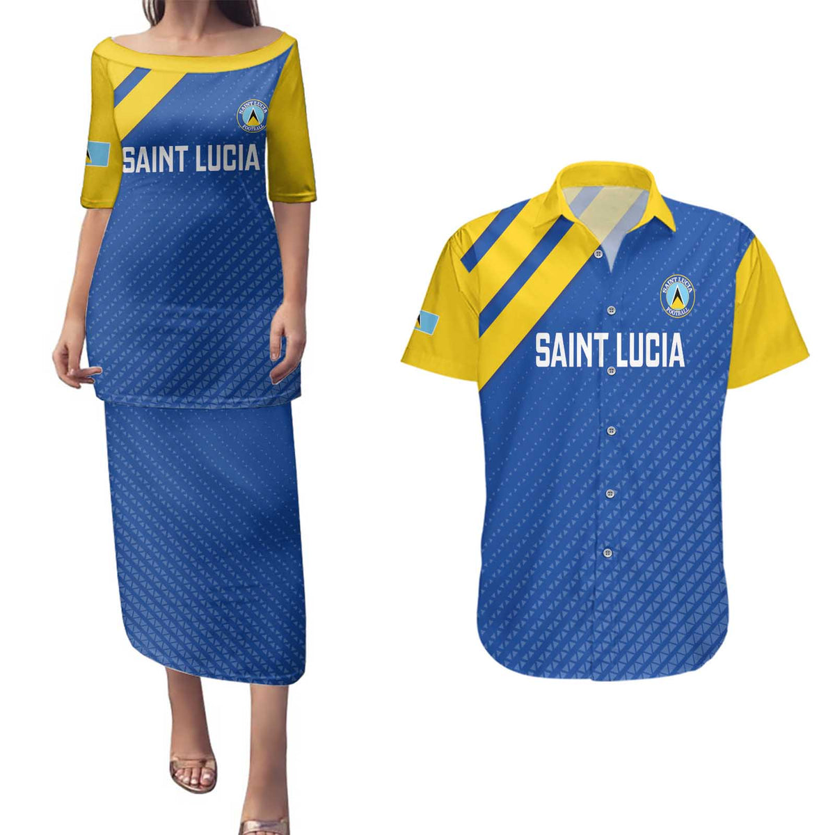 Custom Saint Lucia Football Couples Matching Puletasi and Hawaiian Shirt 2025 Go Champions - Wonder Print Shop