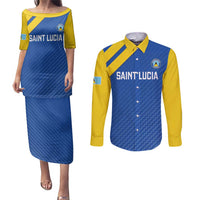 Custom Saint Lucia Football Couples Matching Puletasi and Long Sleeve Button Shirt 2025 Go Champions - Wonder Print Shop