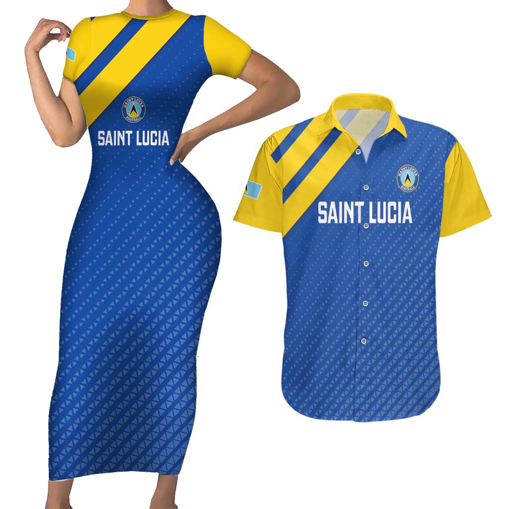Custom Saint Lucia Football Couples Matching Short Sleeve Bodycon Dress and Hawaiian Shirt 2025 Go Champions - Wonder Print Shop