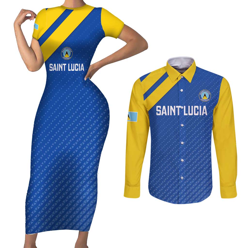 Custom Saint Lucia Football Couples Matching Short Sleeve Bodycon Dress and Long Sleeve Button Shirt 2025 Go Champions - Wonder Print Shop