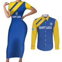 Custom Saint Lucia Football Couples Matching Short Sleeve Bodycon Dress and Long Sleeve Button Shirt 2025 Go Champions - Wonder Print Shop