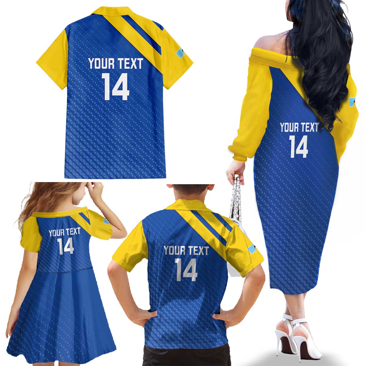 Custom Saint Lucia Football Family Matching Off The Shoulder Long Sleeve Dress and Hawaiian Shirt 2025 Go Champions - Wonder Print Shop