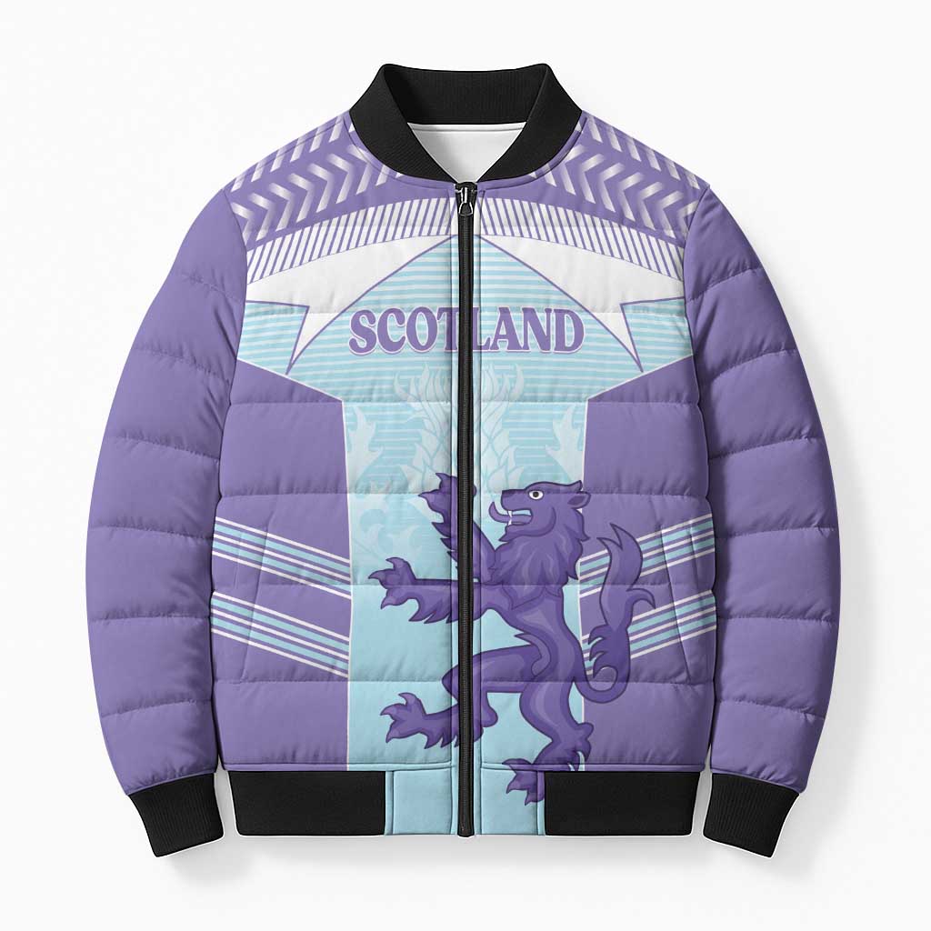 Scotland Football Custom Bomber Puffer Jacket 2026 Come On Scottish Dragon Thistle Cyan - Wonder Print Shop