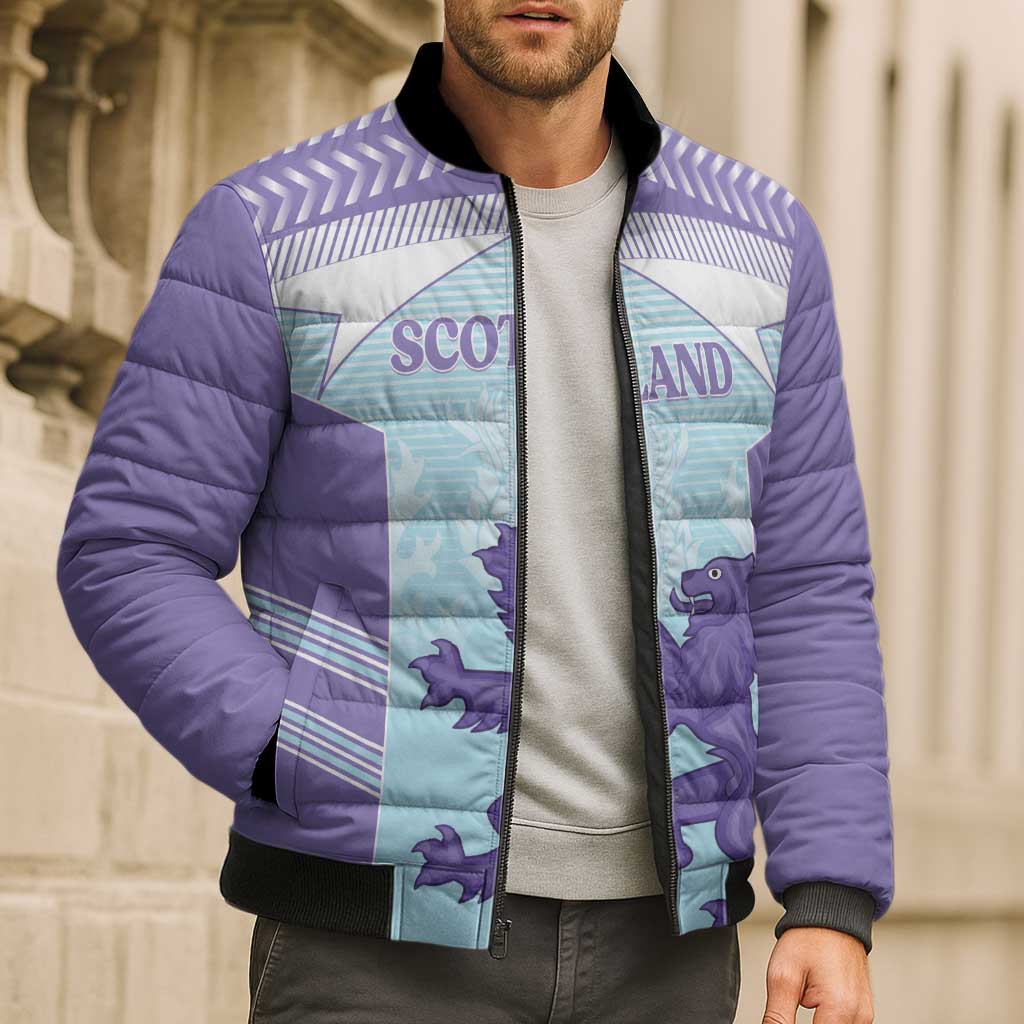 Scotland Football Custom Bomber Puffer Jacket 2026 Come On Scottish Dragon Thistle Cyan - Wonder Print Shop