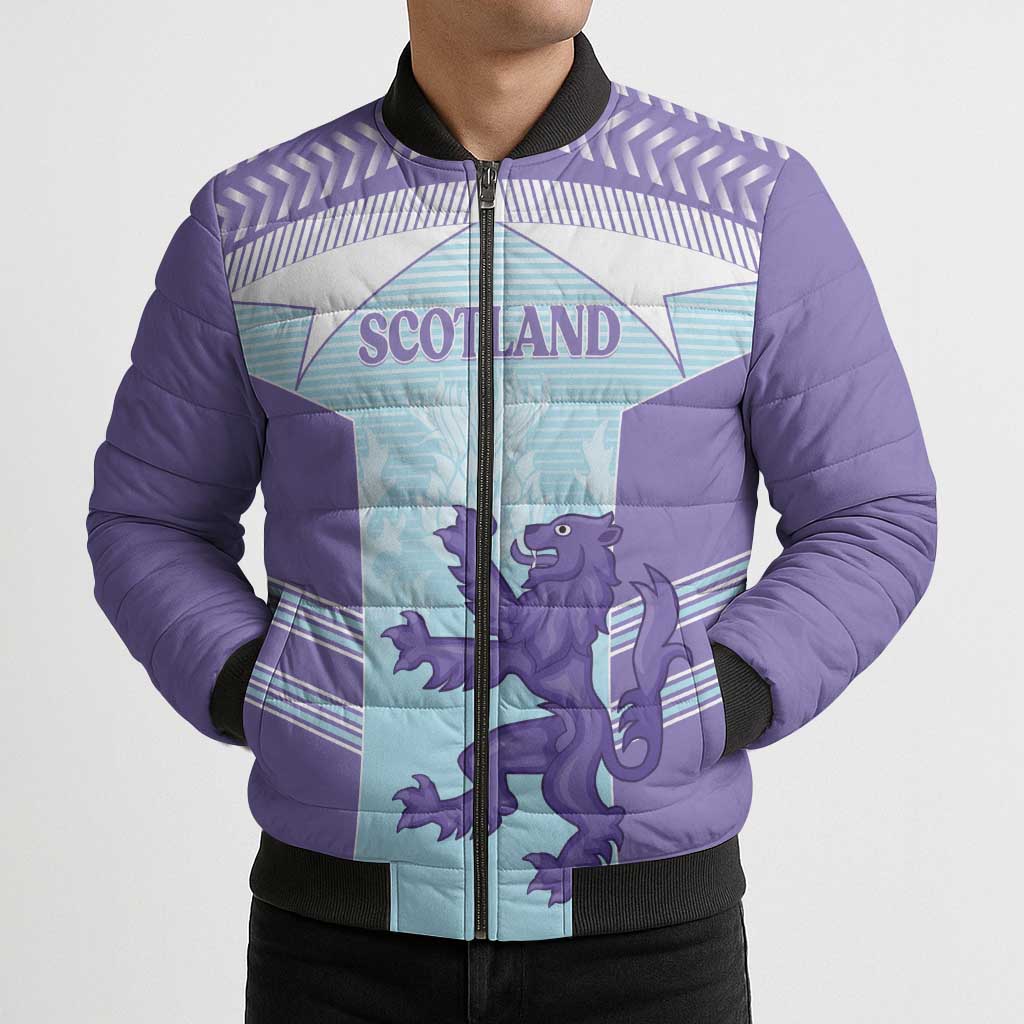 Scotland Football Custom Bomber Puffer Jacket 2026 Come On Scottish Dragon Thistle Cyan - Wonder Print Shop