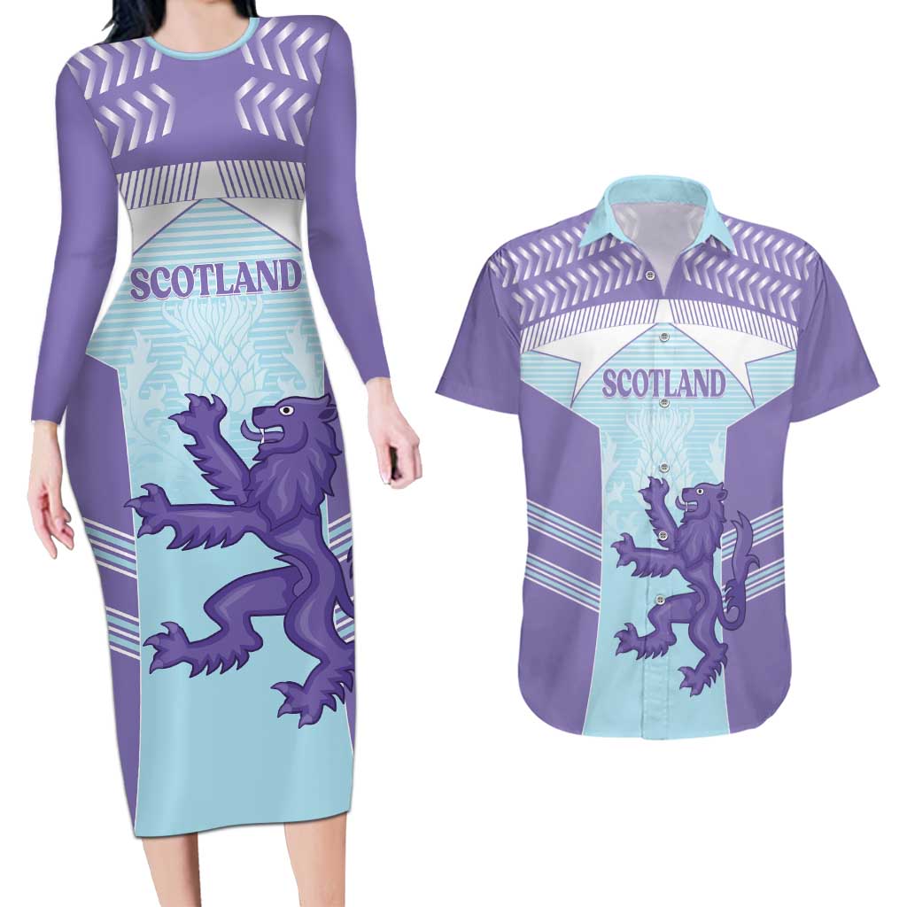 Scotland Football Custom Couples Matching Long Sleeve Bodycon Dress and Hawaiian Shirt 2026 Come On Scottish Dragon Thistle Cyan - Wonder Print Shop