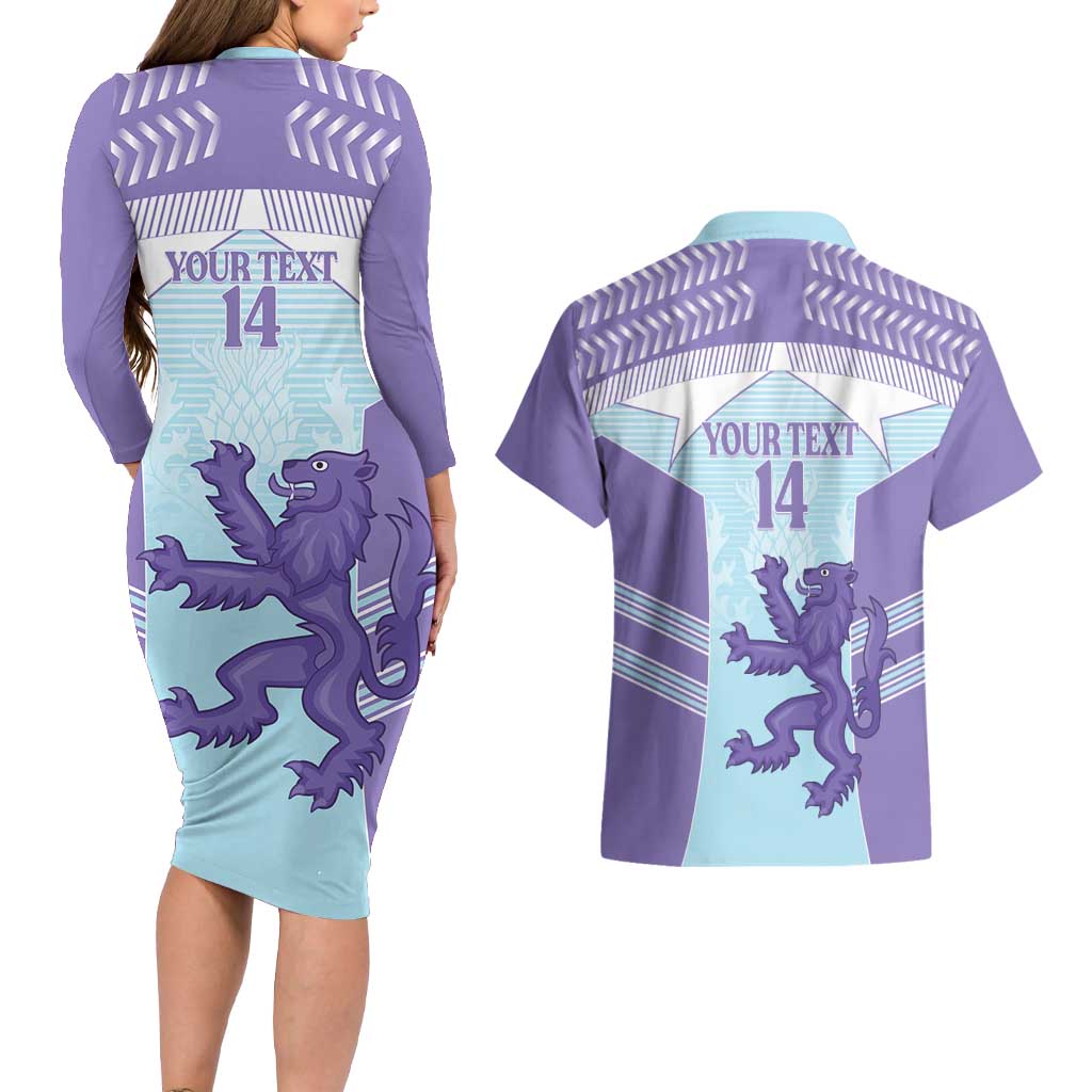 Scotland Football Custom Couples Matching Long Sleeve Bodycon Dress and Hawaiian Shirt 2026 Come On Scottish Dragon Thistle Cyan - Wonder Print Shop