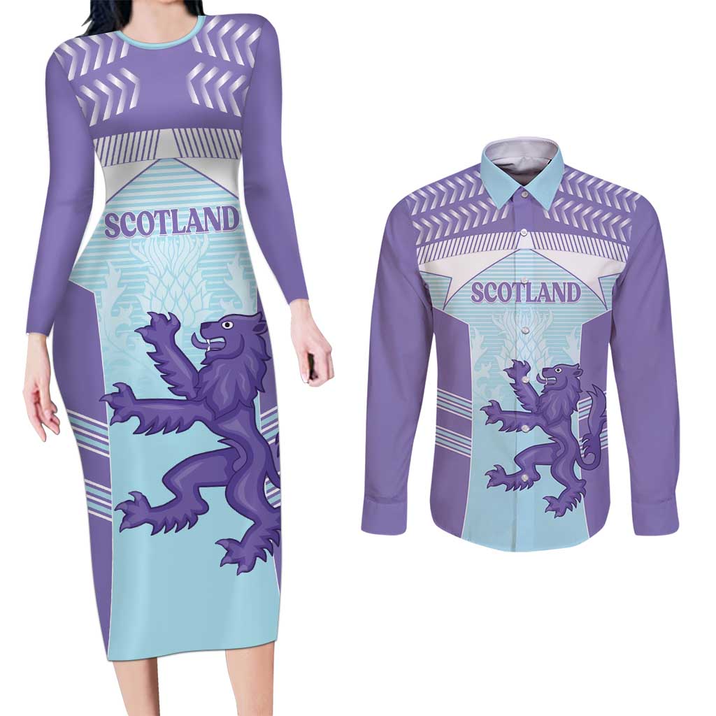 Scotland Football Custom Couples Matching Long Sleeve Bodycon Dress and Long Sleeve Button Shirt 2026 Come On Scottish Dragon Thistle Cyan - Wonder Print Shop