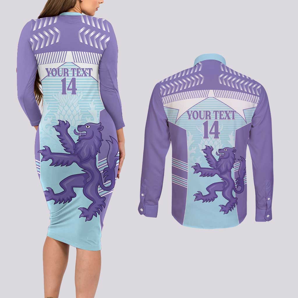 Scotland Football Custom Couples Matching Long Sleeve Bodycon Dress and Long Sleeve Button Shirt 2026 Come On Scottish Dragon Thistle Cyan - Wonder Print Shop