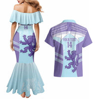 Scotland Football Custom Couples Matching Mermaid Dress and Hawaiian Shirt 2026 Come On Scottish Dragon Thistle Cyan - Wonder Print Shop