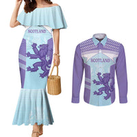 Scotland Football Custom Couples Matching Mermaid Dress and Long Sleeve Button Shirt 2026 Come On Scottish Dragon Thistle Cyan - Wonder Print Shop