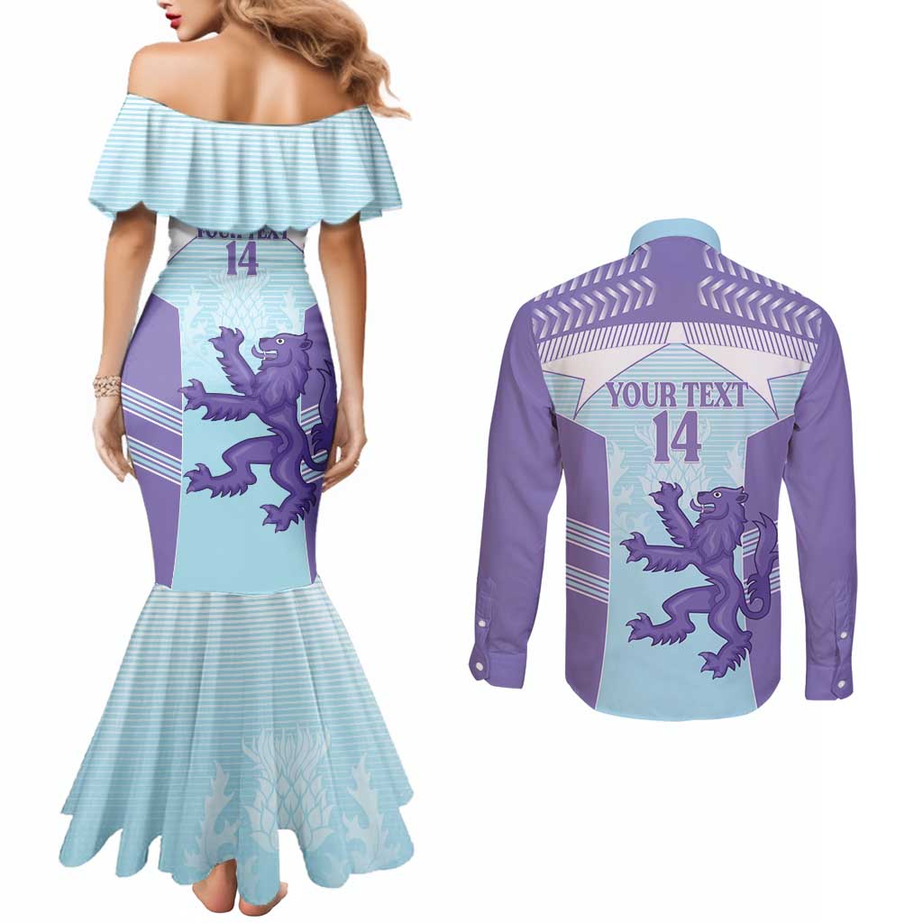 Scotland Football Custom Couples Matching Mermaid Dress and Long Sleeve Button Shirt 2026 Come On Scottish Dragon Thistle Cyan - Wonder Print Shop