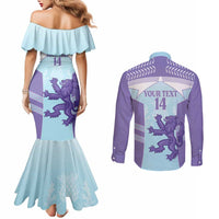 Scotland Football Custom Couples Matching Mermaid Dress and Long Sleeve Button Shirt 2026 Come On Scottish Dragon Thistle Cyan - Wonder Print Shop