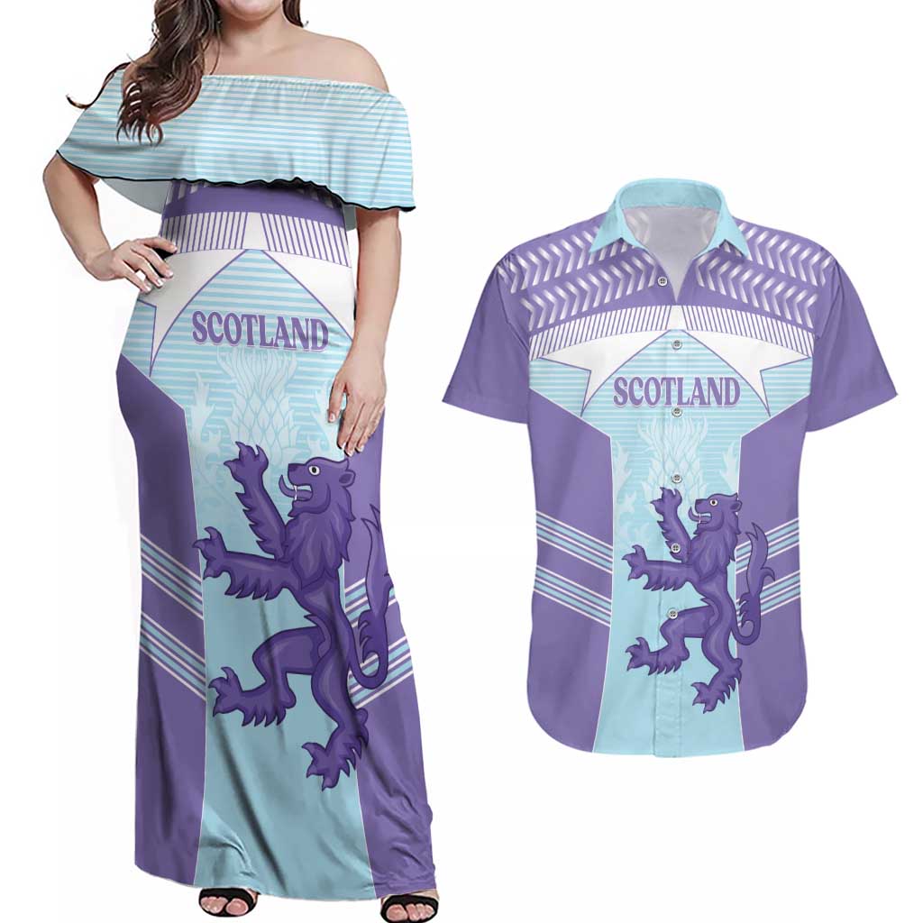 Scotland Football Custom Couples Matching Off Shoulder Maxi Dress and Hawaiian Shirt 2026 Come On Scottish Dragon Thistle Cyan - Wonder Print Shop