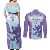 Scotland Football Custom Couples Matching Off Shoulder Maxi Dress and Long Sleeve Button Shirt 2026 Come On Scottish Dragon Thistle Cyan - Wonder Print Shop