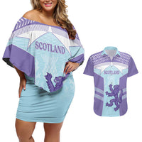 Scotland Football Custom Couples Matching Off Shoulder Short Dress and Hawaiian Shirt 2026 Come On Scottish Dragon Thistle Cyan - Wonder Print Shop