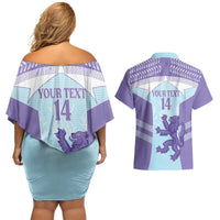 Scotland Football Custom Couples Matching Off Shoulder Short Dress and Hawaiian Shirt 2026 Come On Scottish Dragon Thistle Cyan - Wonder Print Shop